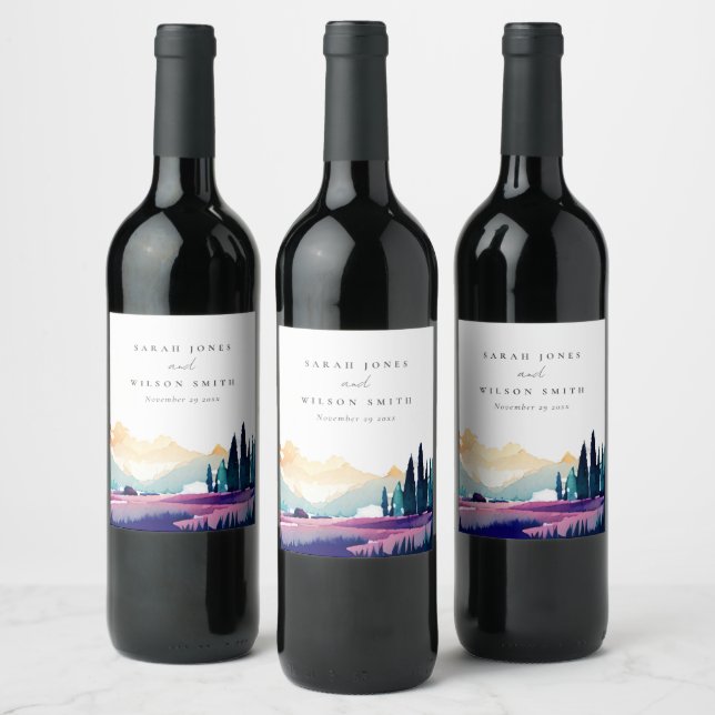 Étiquette Pour Bouteilles De Vin Mountain Country Lilac Fields Mariage paysager (Bouteilles)