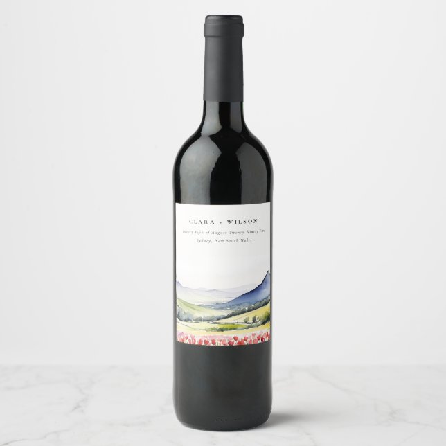 Étiquette Pour Bouteilles De Vin Moyenne Pays Printemps Floral Paysage Mariage dans (Devant)