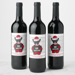 Étiquette Pour Bouteilles De Vin Mugshot Mauvais Père Noël Chien Drôle Noël