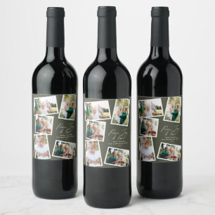 Étiquette Pour Bouteilles De Vin Multi photo moderne élégant script vert olive