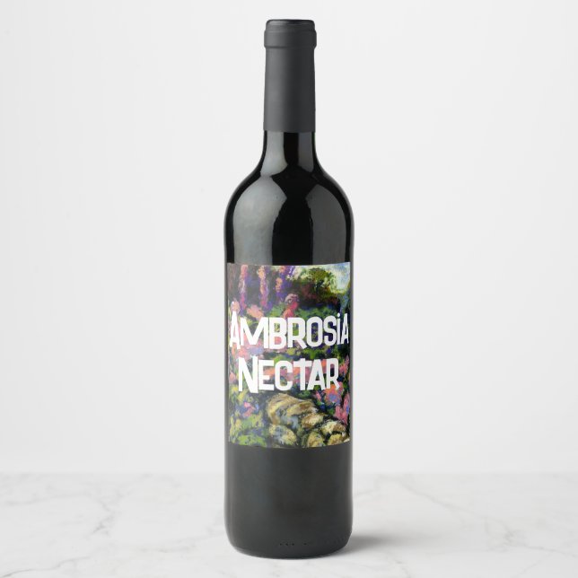 Étiquette Pour Bouteilles De Vin Mur de pierre et fleurs Nectar d'Ambrosia (Devant)