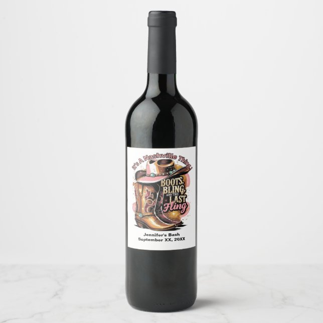 Étiquette Pour Bouteilles De Vin Nashville Bachelorette (Devant)