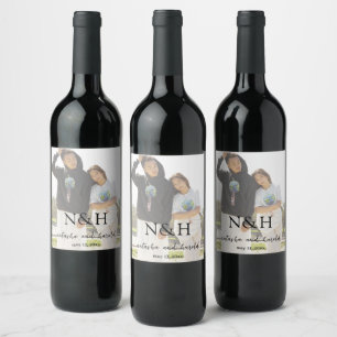 Étiquette Pour Bouteilles De Vin Natasha Photo Monogramme Mariage moderne