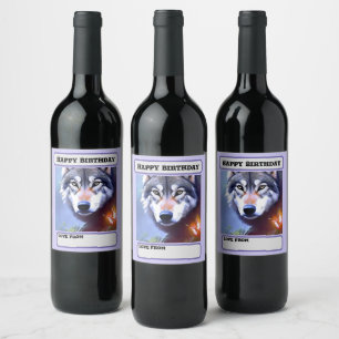 Étiquette Pour Bouteilles De Vin Nature De La Peinture À Huile De Loup, Anniversair