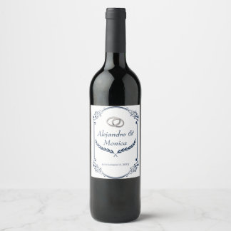 Étiquette Pour Bouteilles De Vin Navy Blue and Silver Wedding Ring Wine Label