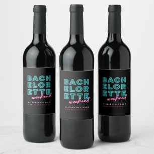 Étiquette Pour Bouteilles De Vin Neon Blue & Pink Bachelorette Week-end
