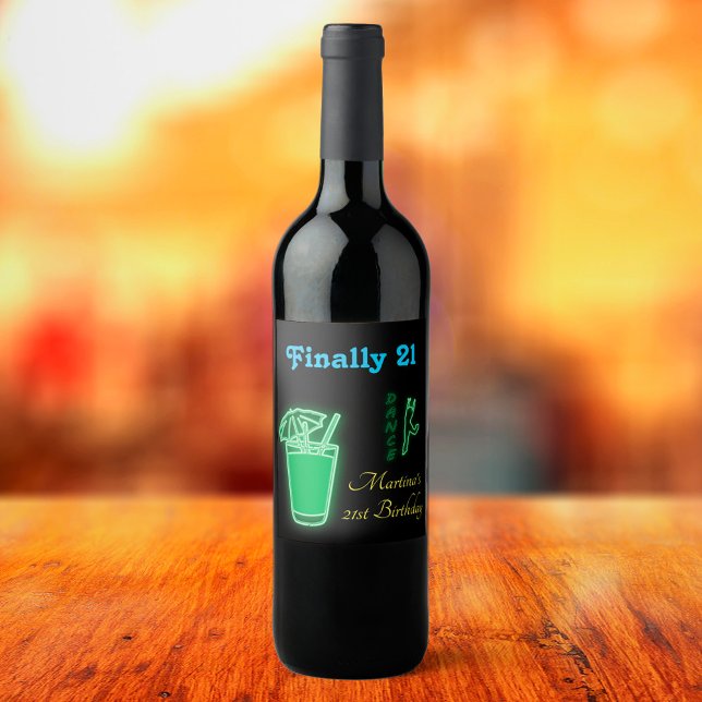 Étiquette Pour Bouteilles De Vin Neon Green 21e anniversaire (Créateur téléchargé)