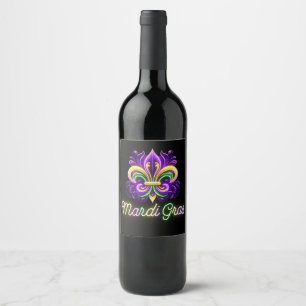 Étiquette Pour Bouteilles De Vin Neon Mardi Gras Fleur de lis coloré