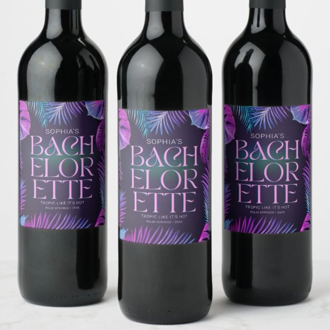 Étiquette Pour Bouteilles De Vin Neon Palm Tropical Bachelorette Party (Créateur téléchargé)