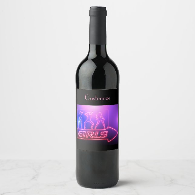 Étiquette Pour Bouteilles De Vin Neon Pink Girls Sign Thunder_cove (Devant)