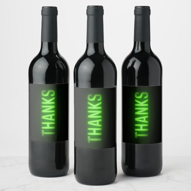 Étiquette Pour Bouteilles De Vin Neon Vert brillant Merci Connexion Noir (Bouteilles)