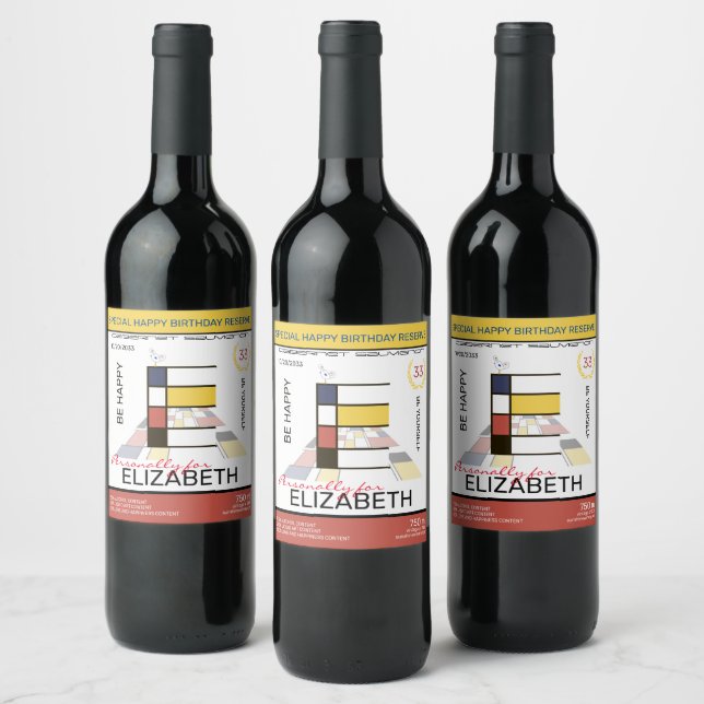 Étiquette Pour Bouteilles De Vin Neoplasticisme Art Abstrait Monogramme. Lettre E (Bouteilles)