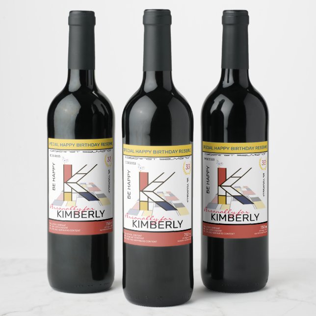 Étiquette Pour Bouteilles De Vin Neoplasticisme Art Abstrait Monogramme. Lettre K (Bouteilles)