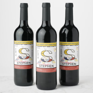 Étiquette Pour Bouteilles De Vin Neoplasticisme Art Abstrait Monogramme. Lettre S