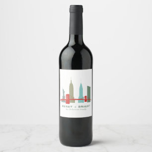 Étiquette Pour Bouteilles De Vin Noël à New York, Architecture Skyline