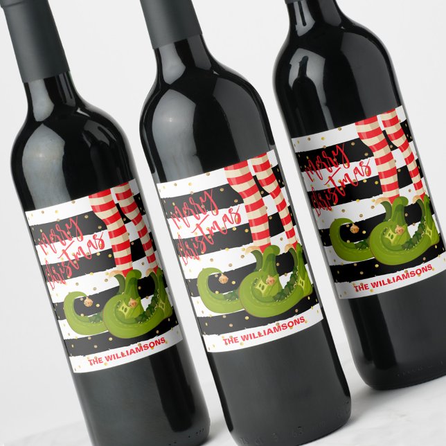Étiquette Pour Bouteilles De Vin Noël aux jambes de lutin fantaisistes (Créateur téléchargé)