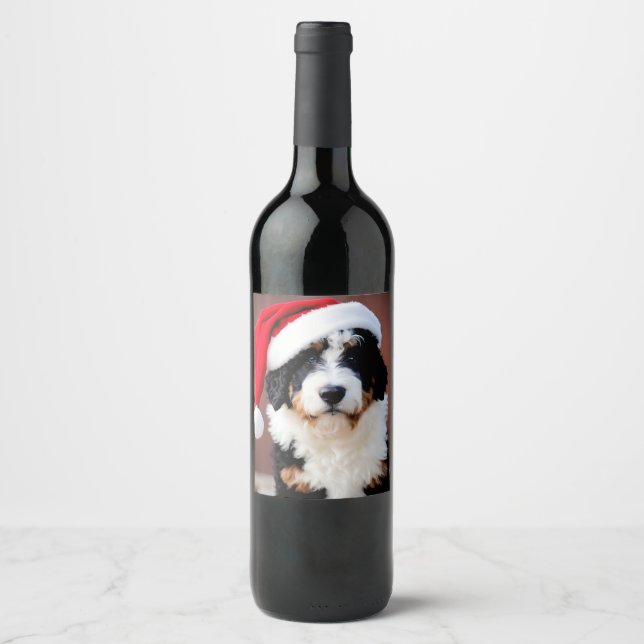 Étiquette Pour Bouteilles De Vin Noël Bernedoodle (Devant)