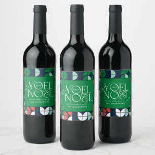 Étiquette Pour Bouteilles De Vin Noel brillant coloré script géométrique Noël