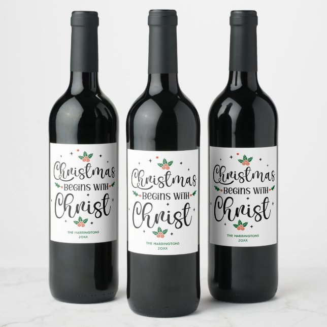 Étiquette Pour Bouteilles De Vin Noël Commence Avec Le Christ Personnalisé Religieu (Bouteilles)