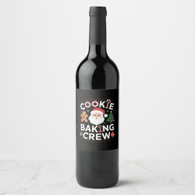 Étiquette Pour Bouteilles De Vin Noël Cookie Baking Crew Famille Noël (Devant)