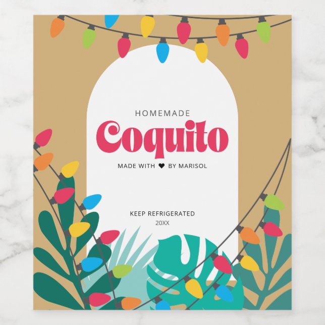Étiquette Pour Bouteilles De Vin Noël de Coquito tropical (Étiquettes simples)