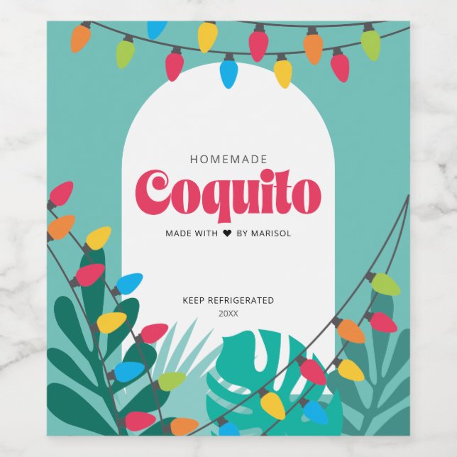 Étiquette Pour Bouteilles De Vin Noël de Coquito tropical (Étiquettes simples)