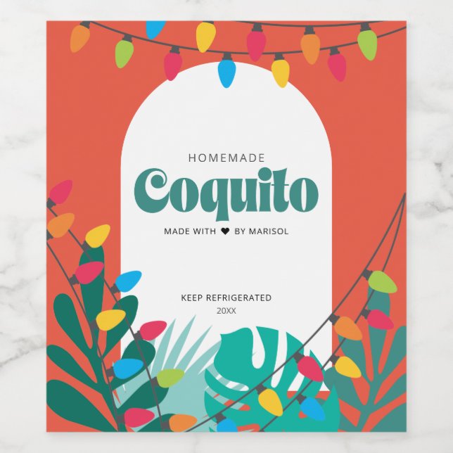 Étiquette Pour Bouteilles De Vin Noël de Coquito tropical (Étiquettes simples)