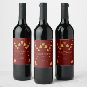Étiquette Pour Bouteilles De Vin Noël de l'ornement rouge or