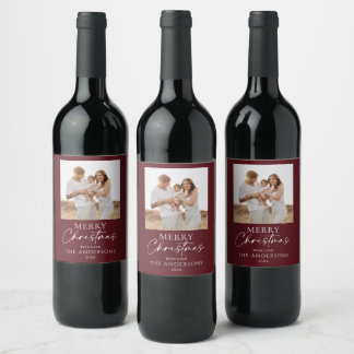 Étiquette Pour Bouteilles De Vin Noël de photo de famille moderne personnalisée bor