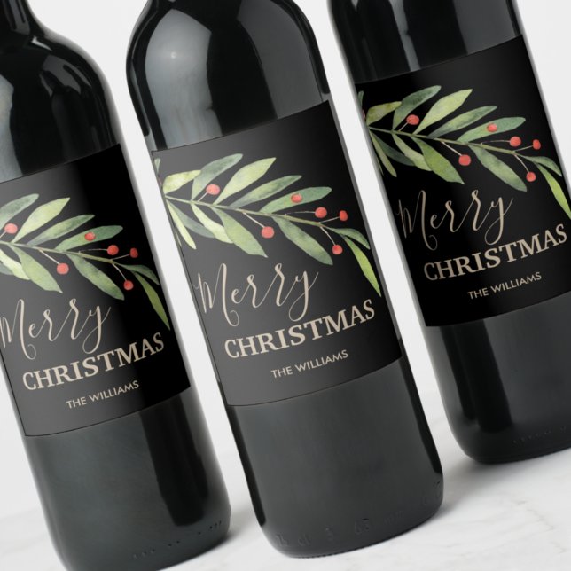 Étiquette Pour Bouteilles De Vin Noël de vacances Holly (Créateur téléchargé)