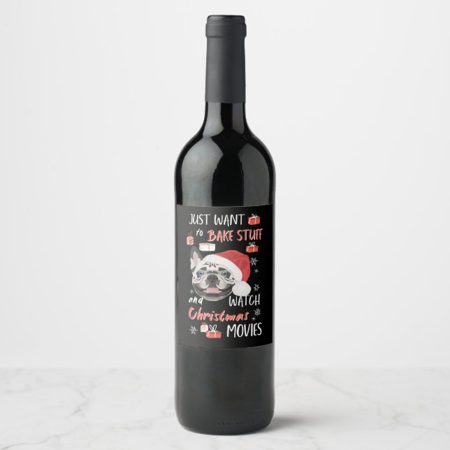 Étiquette Pour Bouteilles De Vin Noël des Bulldog français (Devant)