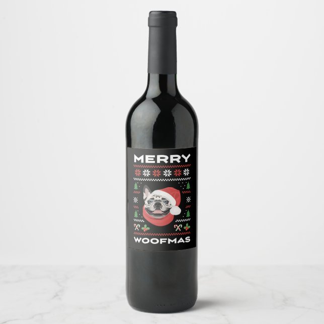 Étiquette Pour Bouteilles De Vin Noël des Bulldog français (Devant)