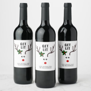 Étiquette Pour Bouteilles De Vin Noël drôle Obtenez Lit Rouge Blanc Rinder