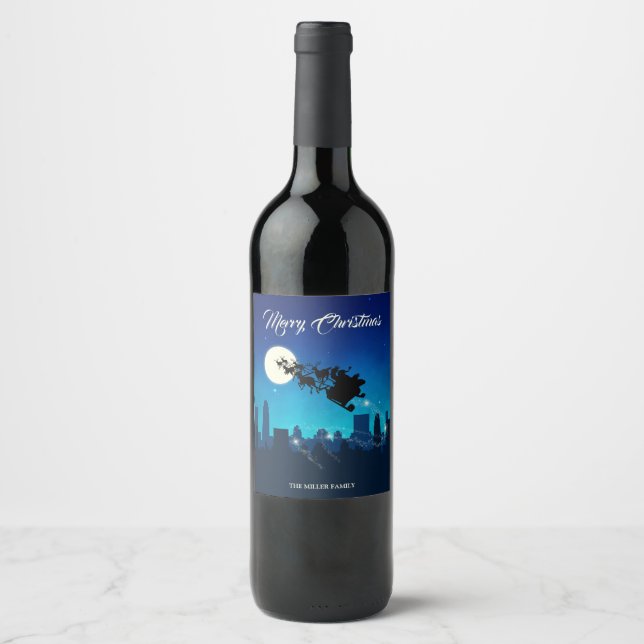 Étiquette Pour Bouteilles De Vin Noël du Père Noël Sleigh (Devant)