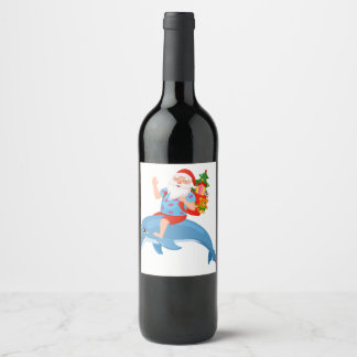 Étiquette Pour Bouteilles De Vin Noël en juillet Père Noël Hawaiian Summer Surf Sur
