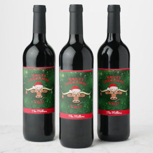 Étiquette Pour Bouteilles De Vin Noël "MOO-ey", Longhorn Steer