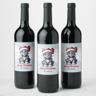 Étiquette Pour Bouteilles De Vin Noël Neige Père Noël mignonne Neige Leopard Cub