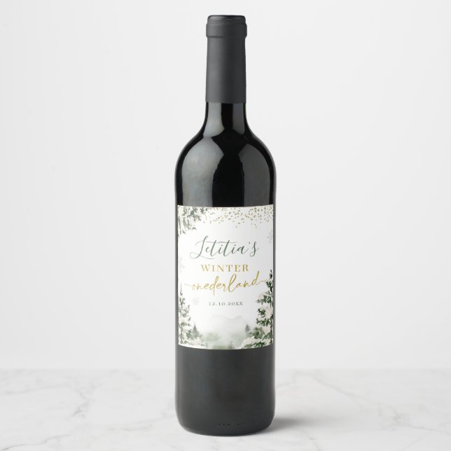 Étiquette Pour Bouteilles De Vin Noël Onederland Forêt d'hiver Premier anniversaire (Devant)