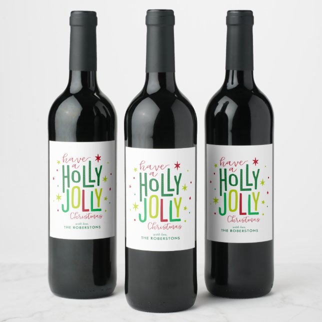 Étiquette Pour Bouteilles De Vin Noël personnalisé "Holly Jolly" (Bouteilles)