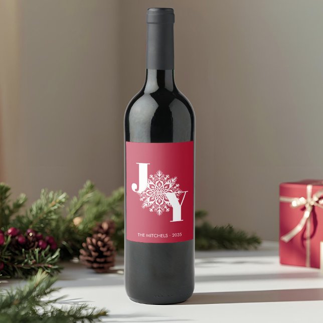 Étiquette Pour Bouteilles De Vin Noël Red Modern JOY (Créateur téléchargé)
