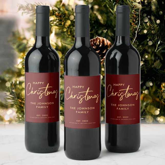 Étiquette Pour Bouteilles De Vin Noël rouge Bourgogne moderne (Créateur téléchargé)
