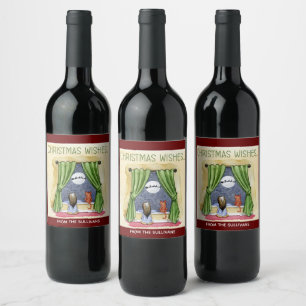 Étiquette Pour Bouteilles De Vin Noël Souhaite Mignonne Enfant & Kitty Chat Noël
