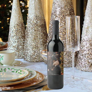 Étiquette Pour Bouteilles De Vin Noël tendance moderne | Photo romantique en couple