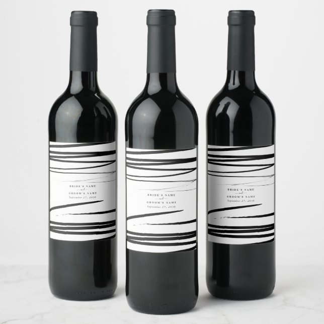 Étiquette Pour Bouteilles De Vin Noir blanc moderne Abstrait mariage Faveur (Bouteilles)