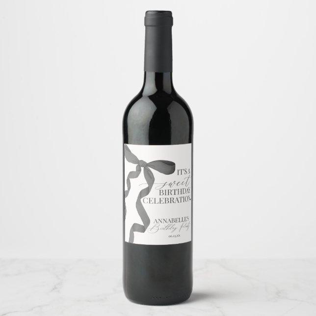 Étiquette Pour Bouteilles De Vin Noir Coquette Bow fête d'anniversaire Faveurs (Devant)
