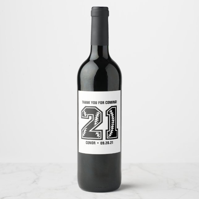 Étiquette Pour Bouteilles De Vin Noir et blanc 21e anniversaire Merci (Devant)
