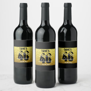 Étiquette Pour Bouteilles De Vin Noir et or N'importe quel âge fête d'anniversaire 