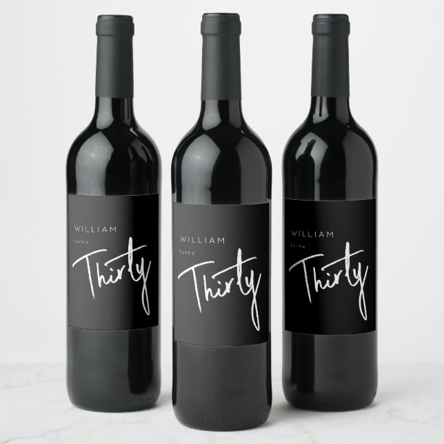 Étiquette Pour Bouteilles De Vin Noir moderne 30ème Trente-trentième anniversaire (Bouteilles)