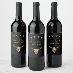 Étiquette Pour Bouteilles De Vin Noir occidental Russe Mariage Vache Taureau crâne