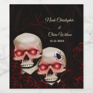 Étiquette Pour Bouteilles De Vin Noir rouge floral foncé moody gothique crâne hallo